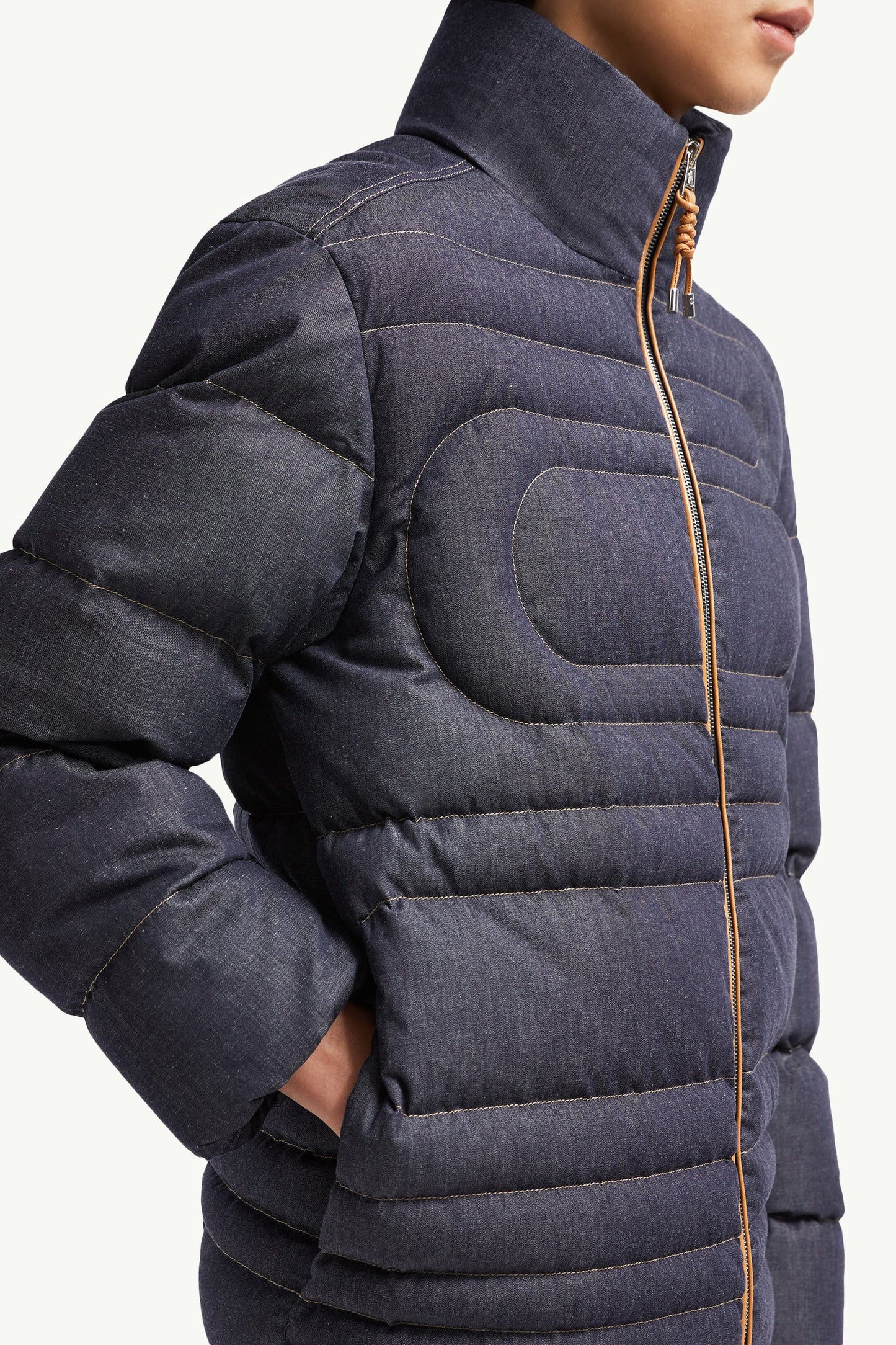 Xiaohai Snake-Quilted Denim Short Down Jacket