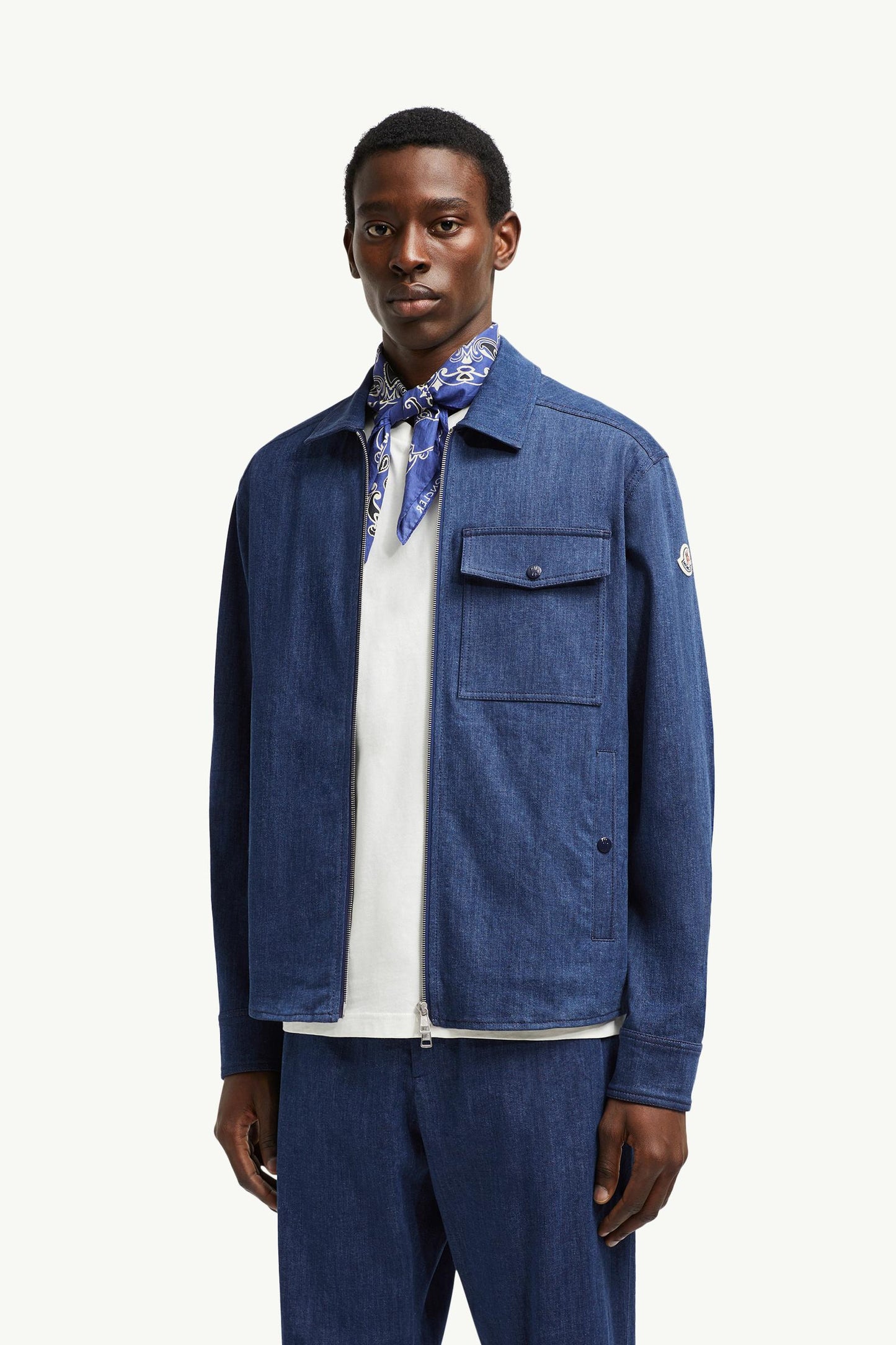 Denim Long Sleeve Zip-Up Shirt