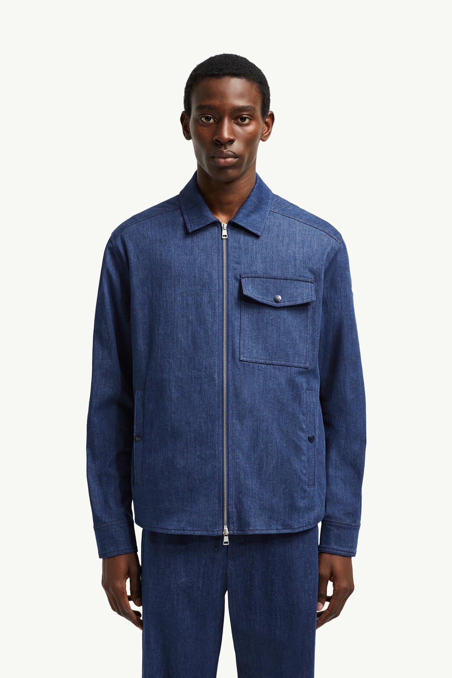 Denim Long Sleeve Zip-Up Shirt