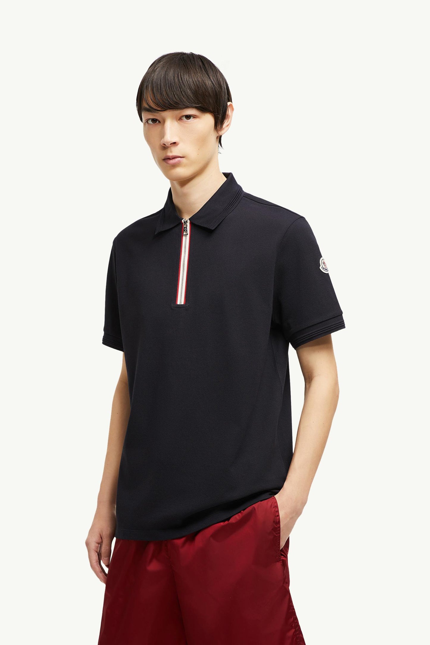 Tricolour Trim Cotton Piquet Polo Shirt
