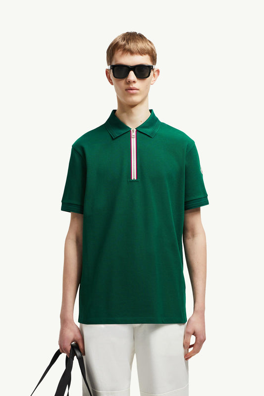 Tricolour Trim Cotton Piquet Polo Shirt