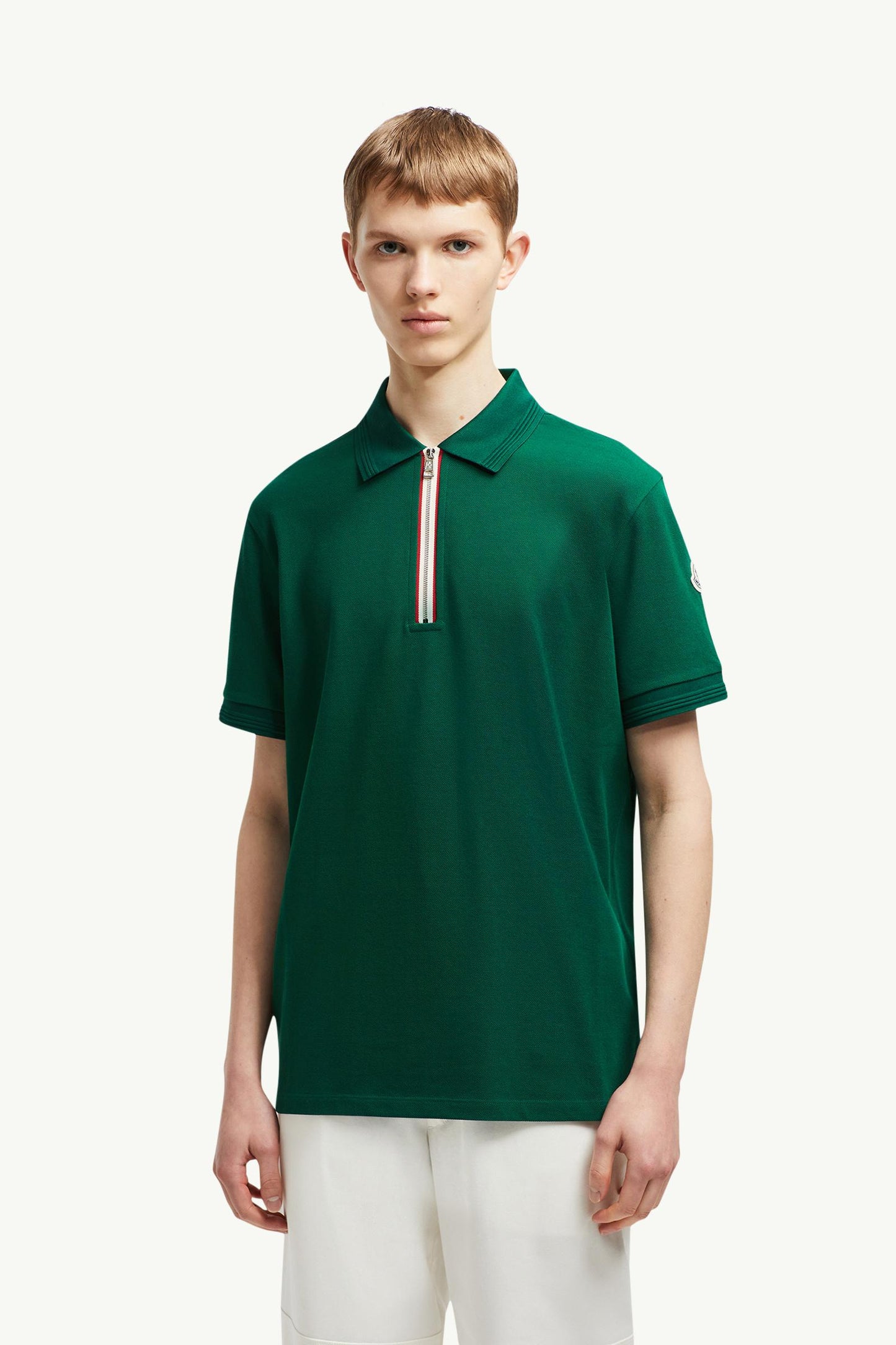 Tricolour Trim Cotton Piquet Polo Shirt