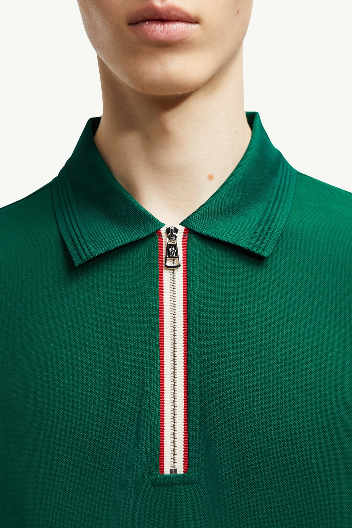 Tricolour Trim Cotton Piquet Polo Shirt