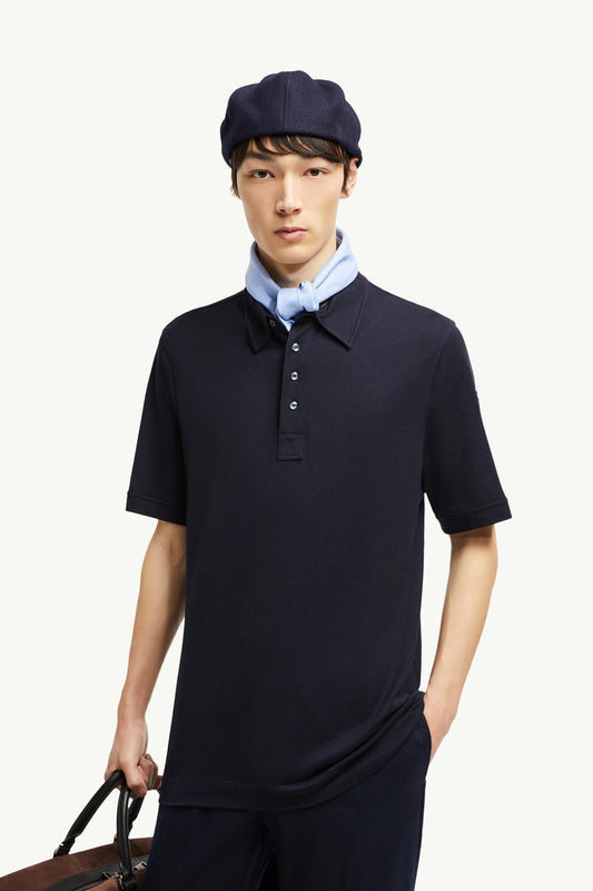 Double Leather Logo Cotton Polo Shirt