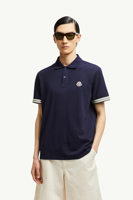 Striped Trim Cotton Piquet Polo Shirt