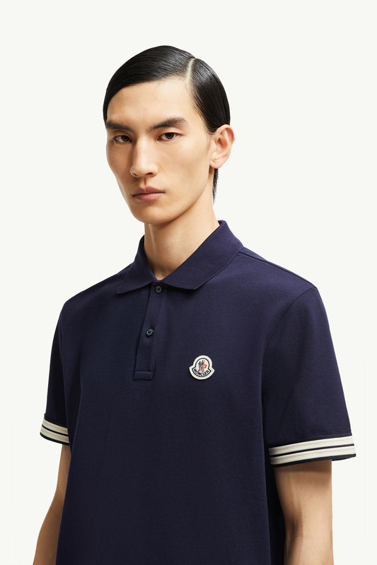 Striped Trim Cotton Piquet Polo Shirt