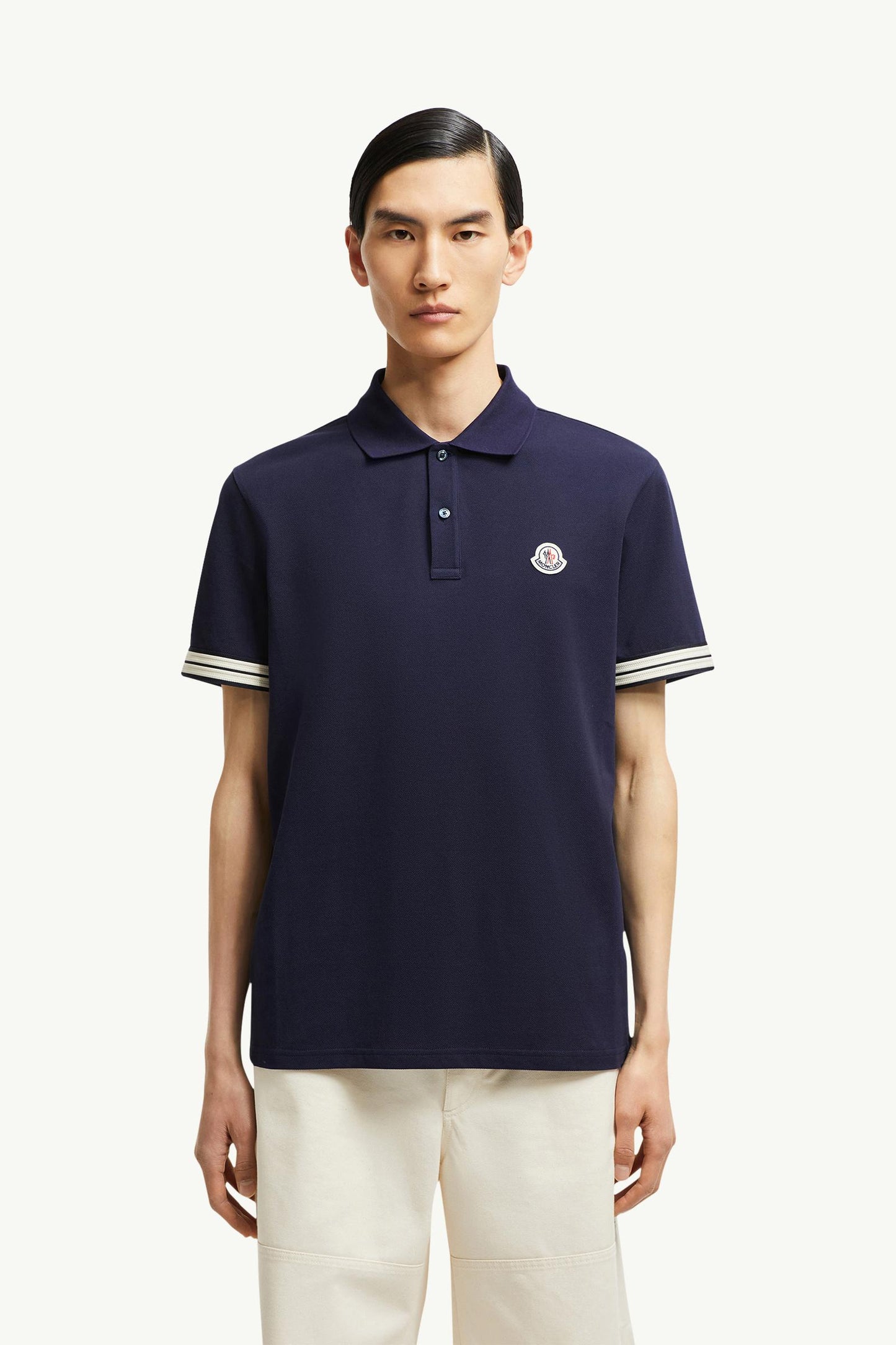 Striped Trim Cotton Piquet Polo Shirt