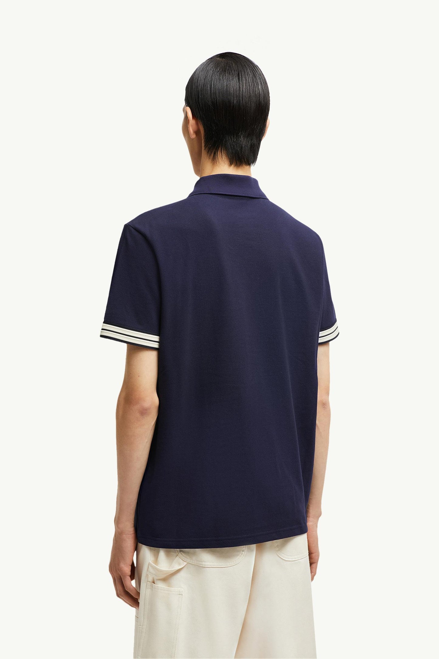 Striped Trim Cotton Piquet Polo Shirt