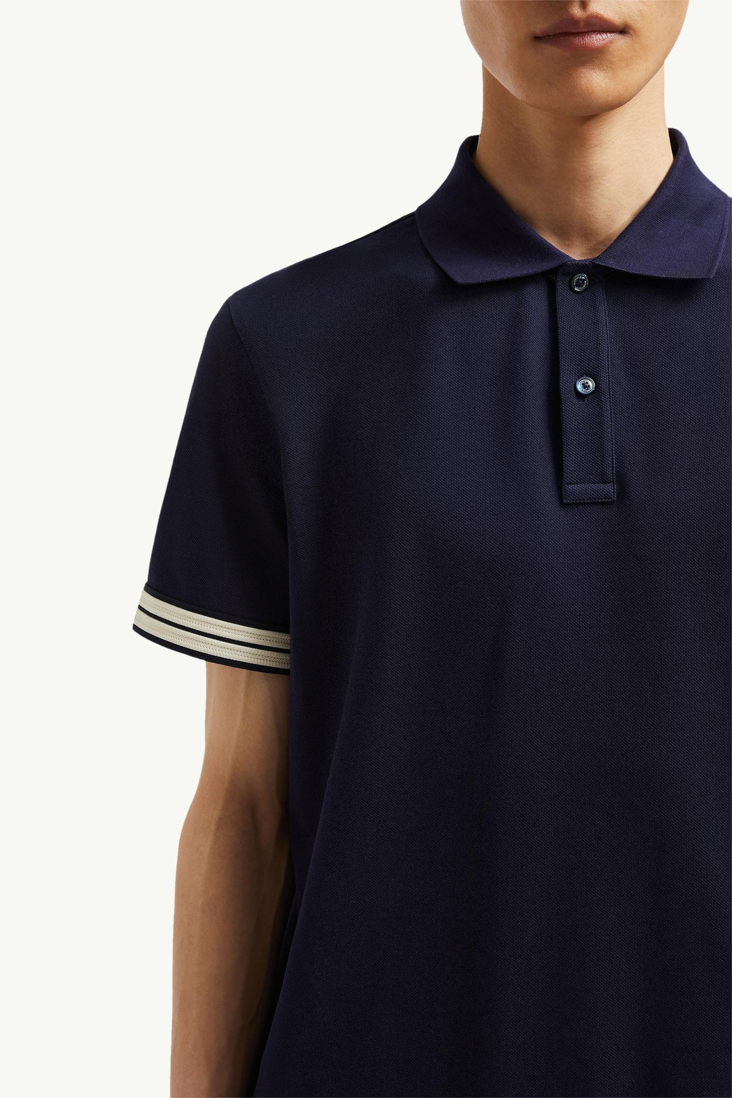 Striped Trim Cotton Piquet Polo Shirt