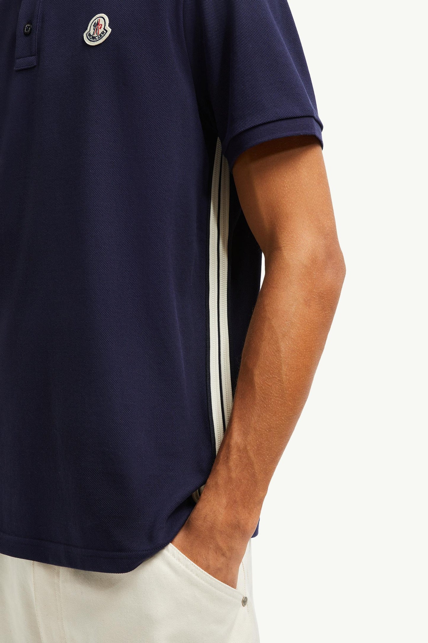 Striped Accent Cotton Piquet Polo Shirt