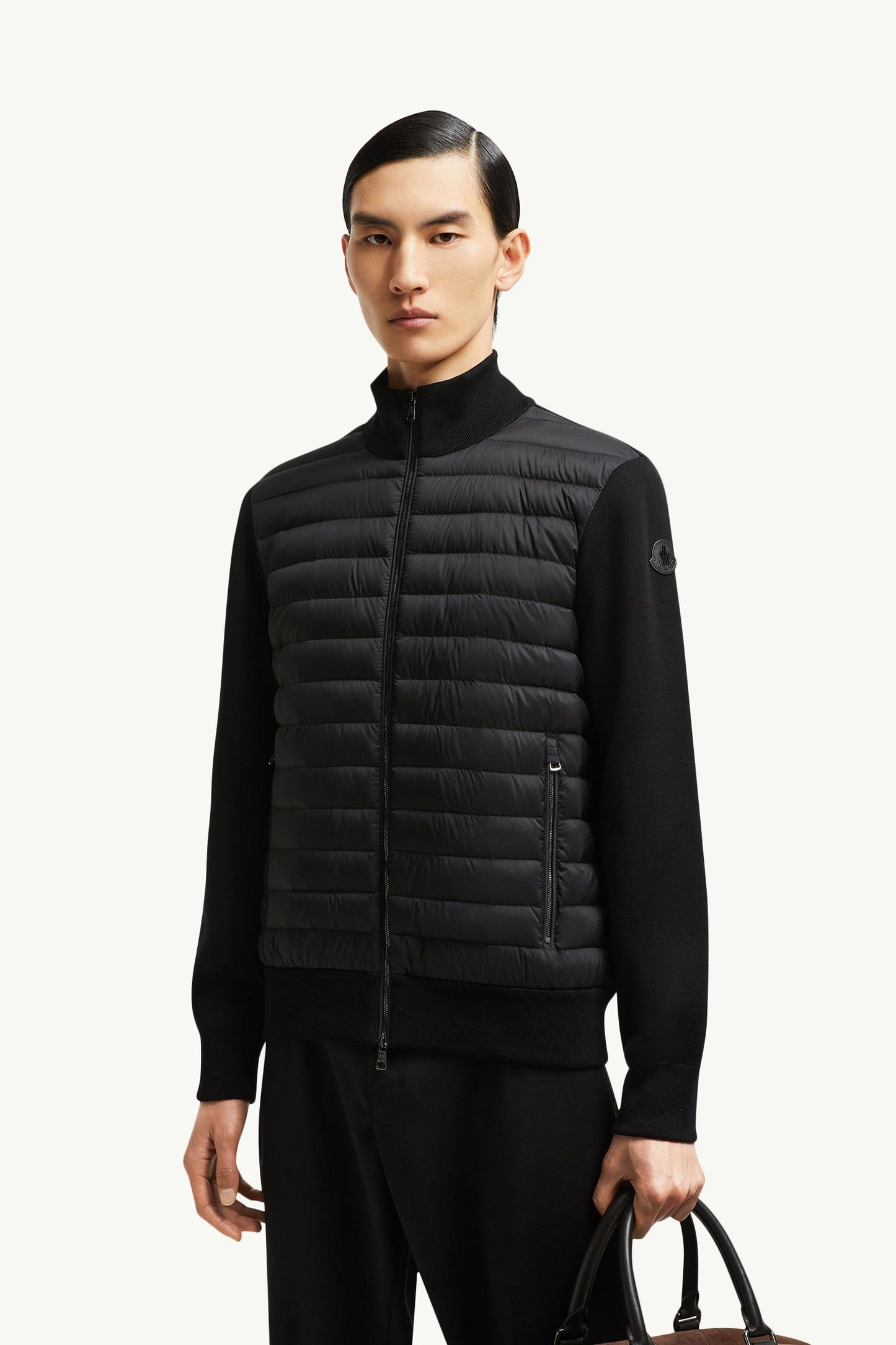 Padded Crepe Cotton Zip-Up Cardigan