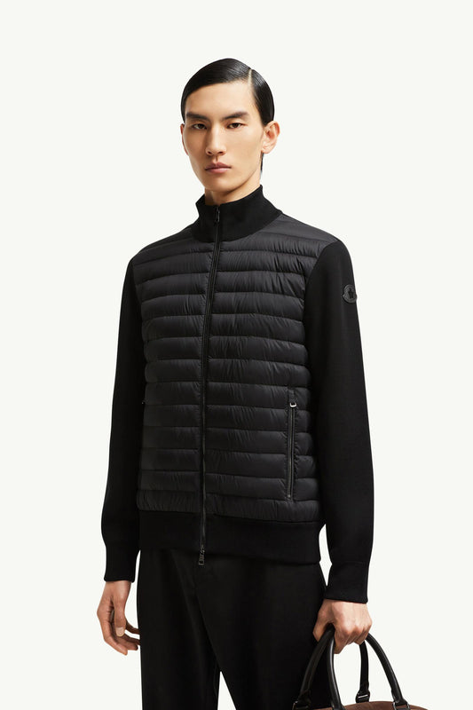 Padded Crepe Cotton Zip-Up Cardigan