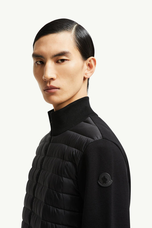 Padded Crepe Cotton Zip-Up Cardigan