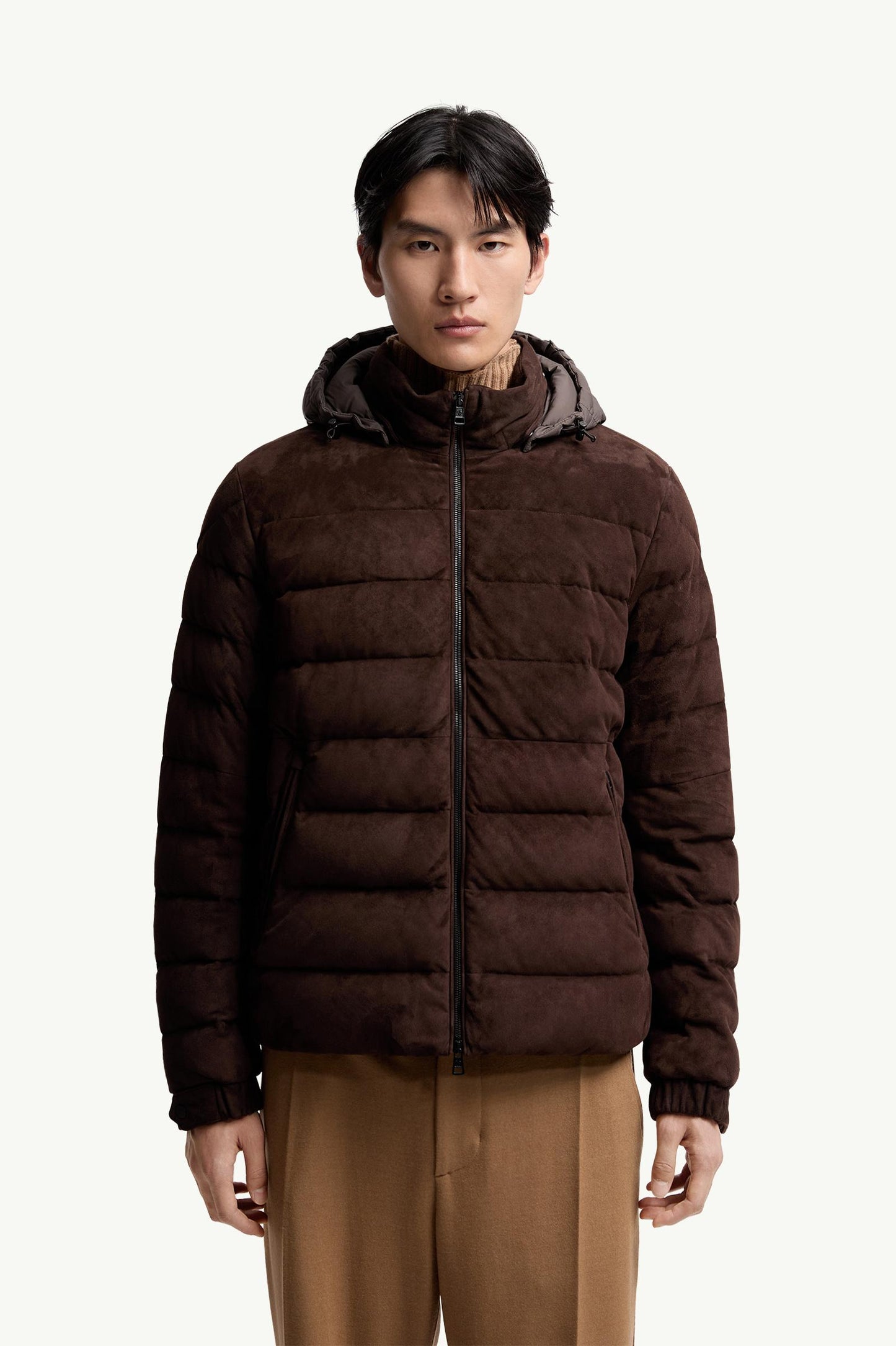 Arneb Hooded Suede Short Down Jacket