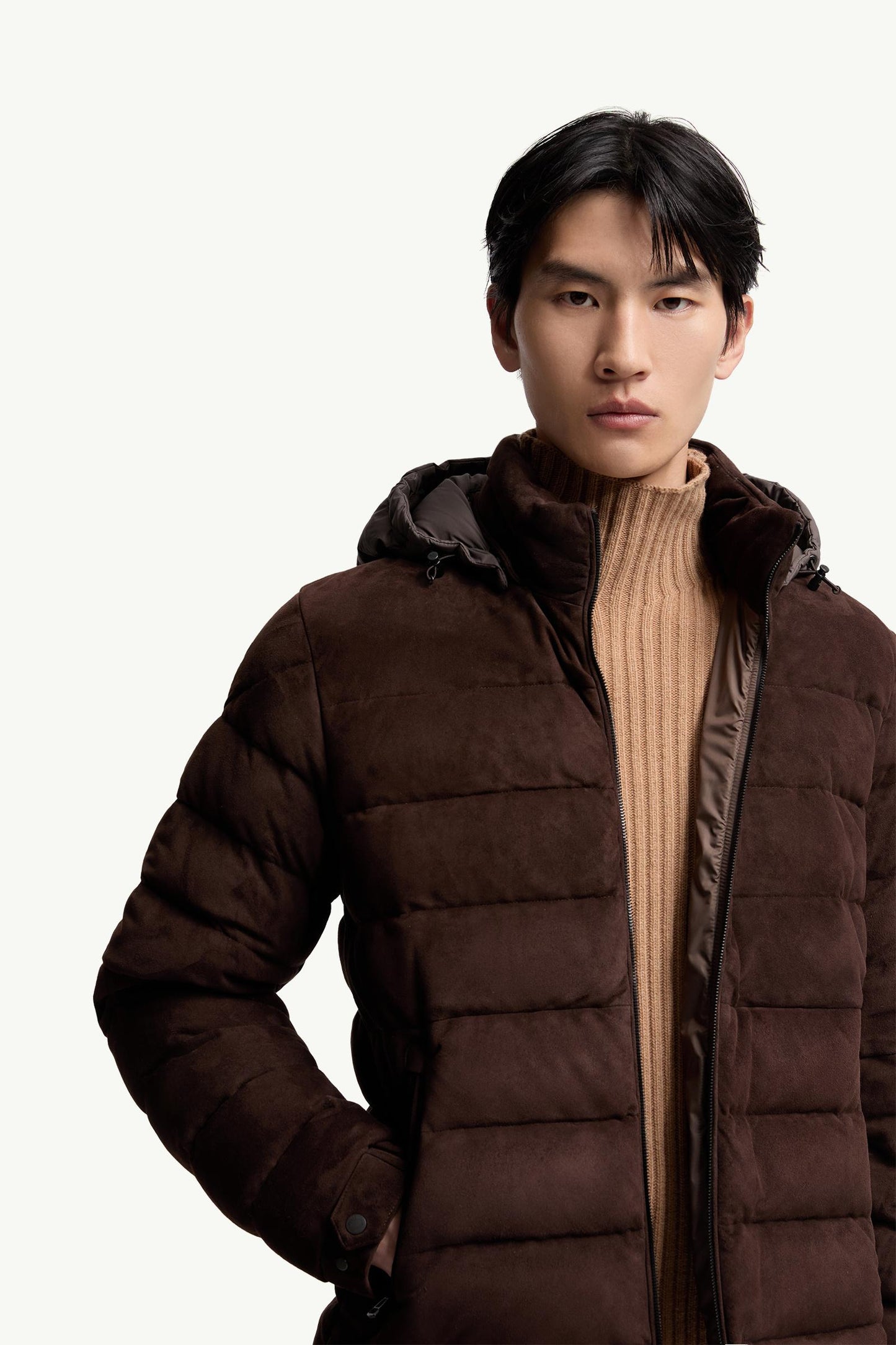 Arneb Hooded Suede Short Down Jacket