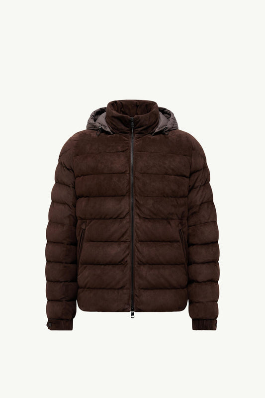 Arneb Hooded Suede Short Down Jacket