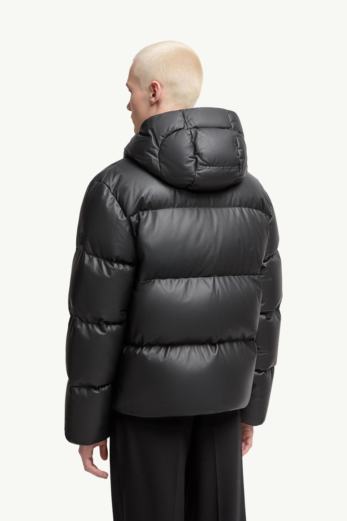 Mentone Hooded Nappa Leather Short Down Jacket