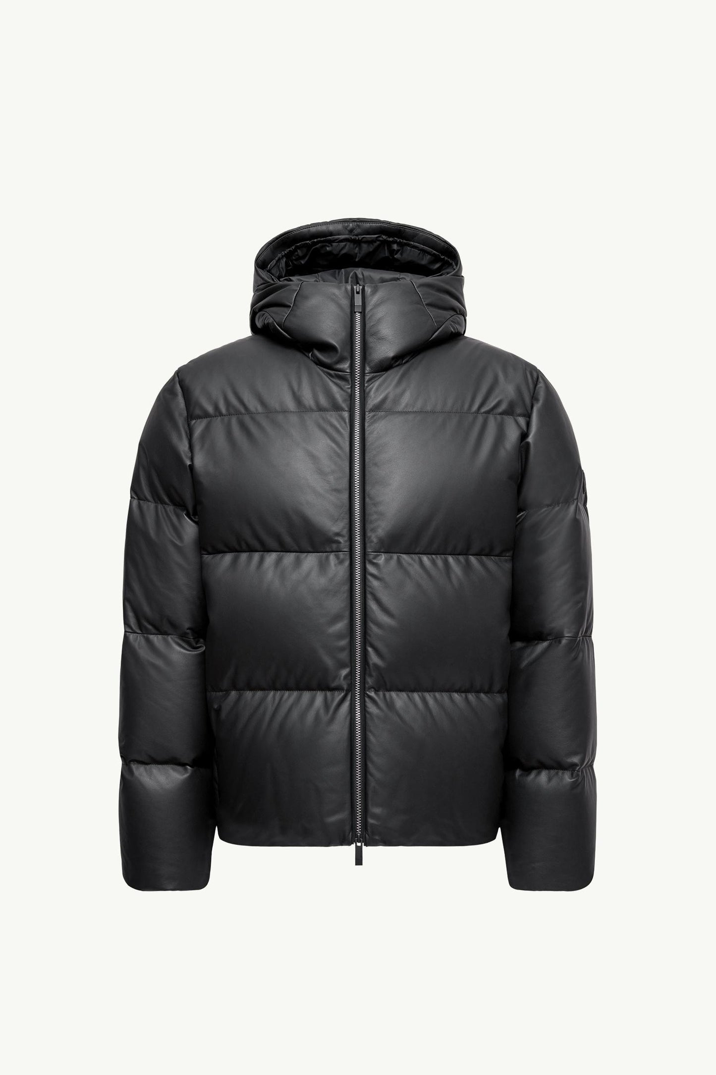 Mentone Hooded Nappa Leather Short Down Jacket