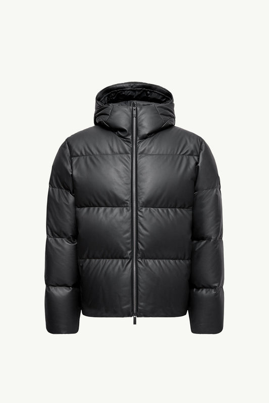 Mentone Hooded Nappa Leather Short Down Jacket