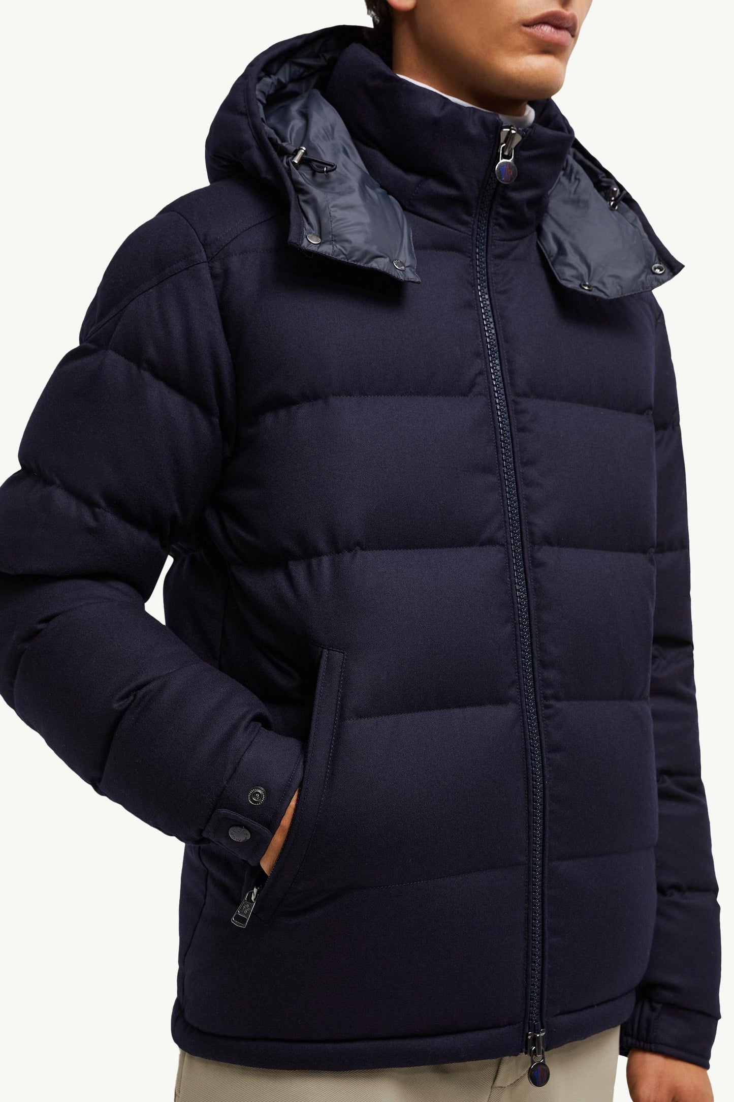 Montgenevre Hooded Wool Flannel Short Down Jacket