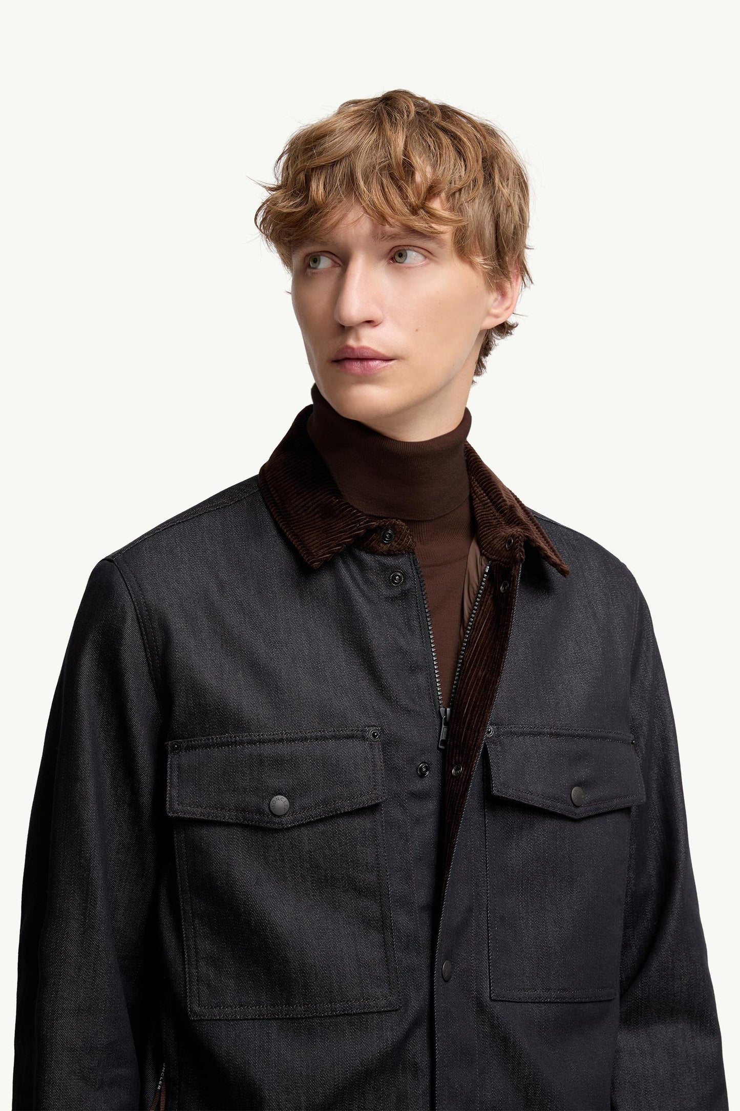 Denim Corduroy-Trimmed Shirt Jacket