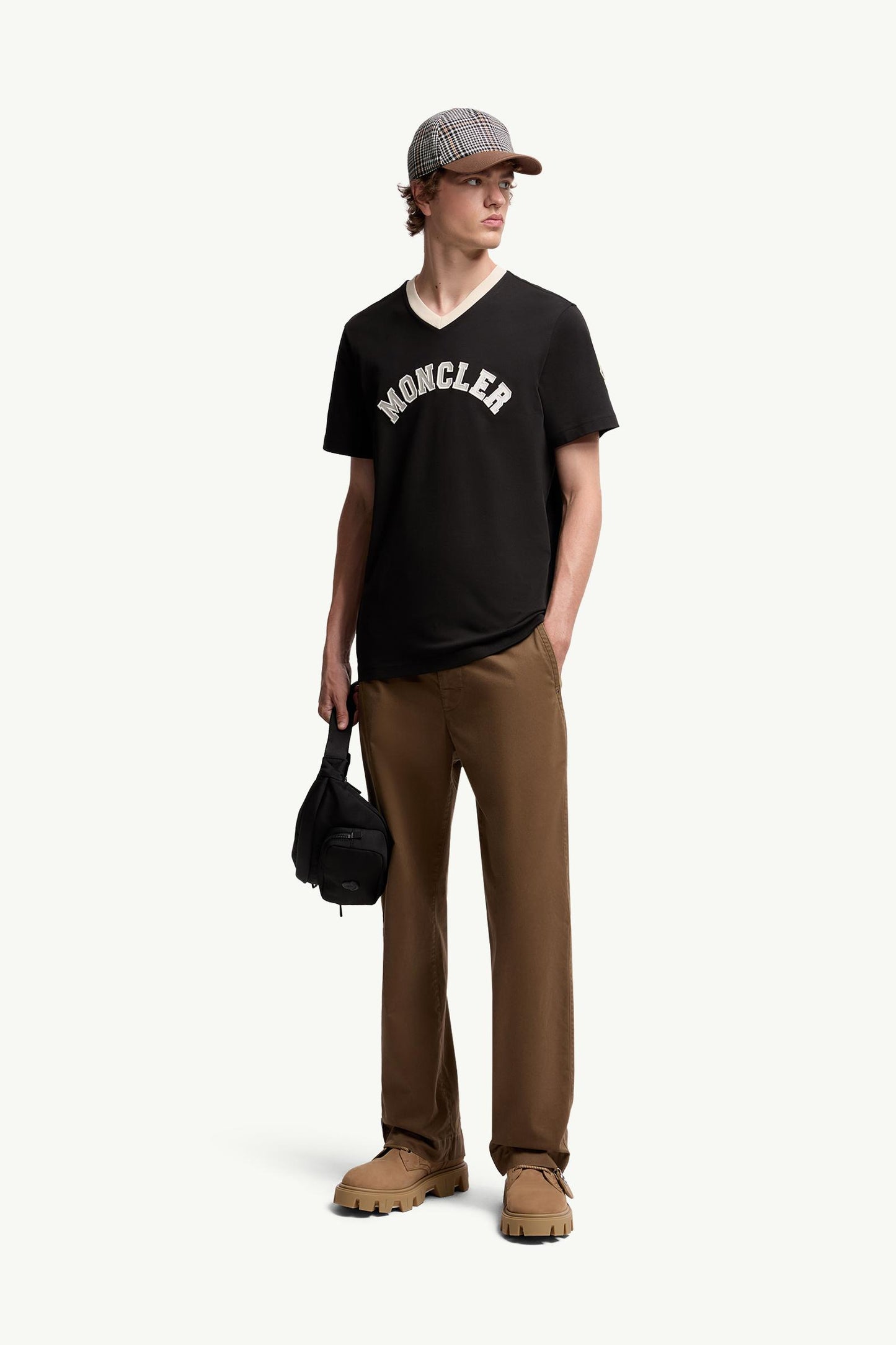 Embroidered Logo Cotton Piquet V-Neck T-Shirt