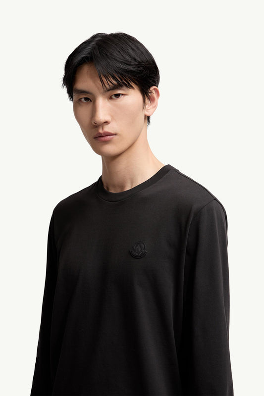 Leather Logo Long Sleeve Cotton T-Shirt