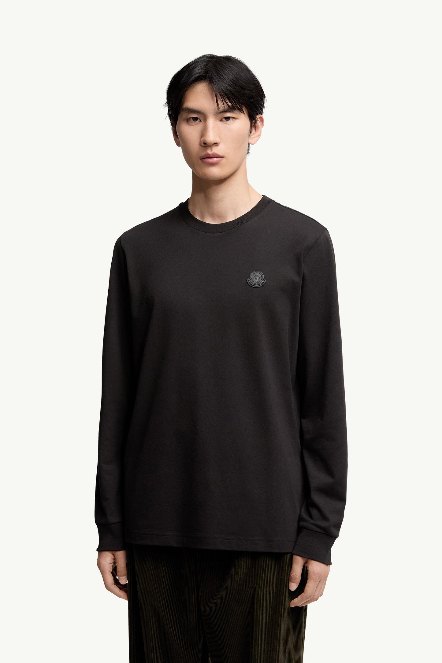 Leather Logo Long Sleeve Cotton T-Shirt