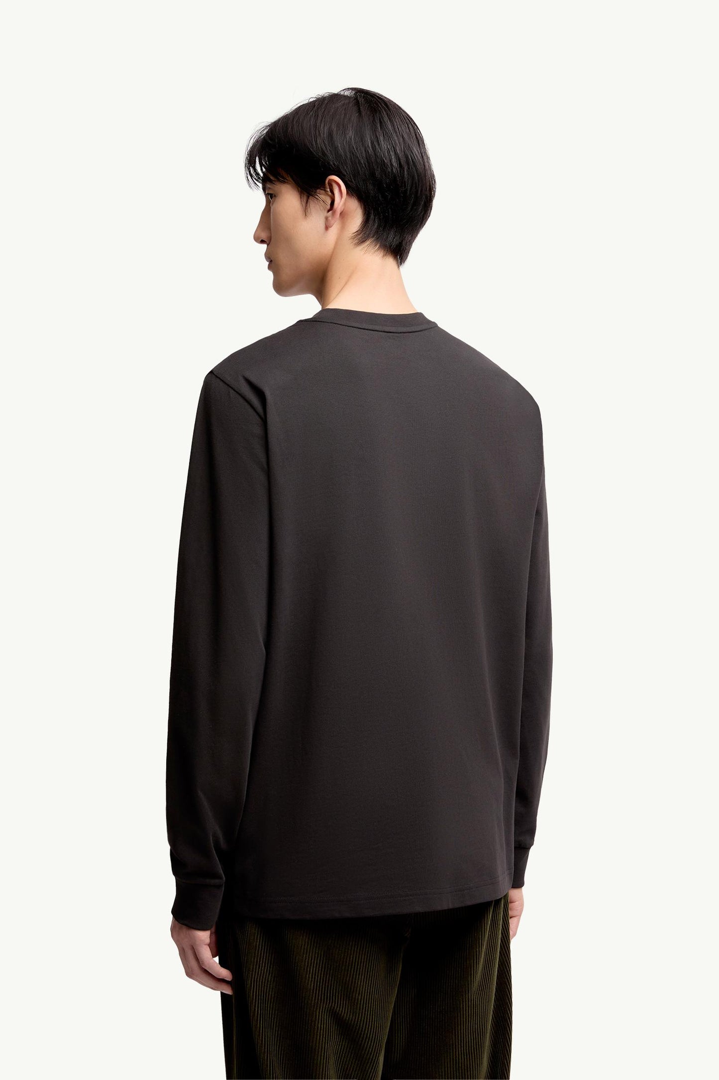 Leather Logo Long Sleeve Cotton T-Shirt