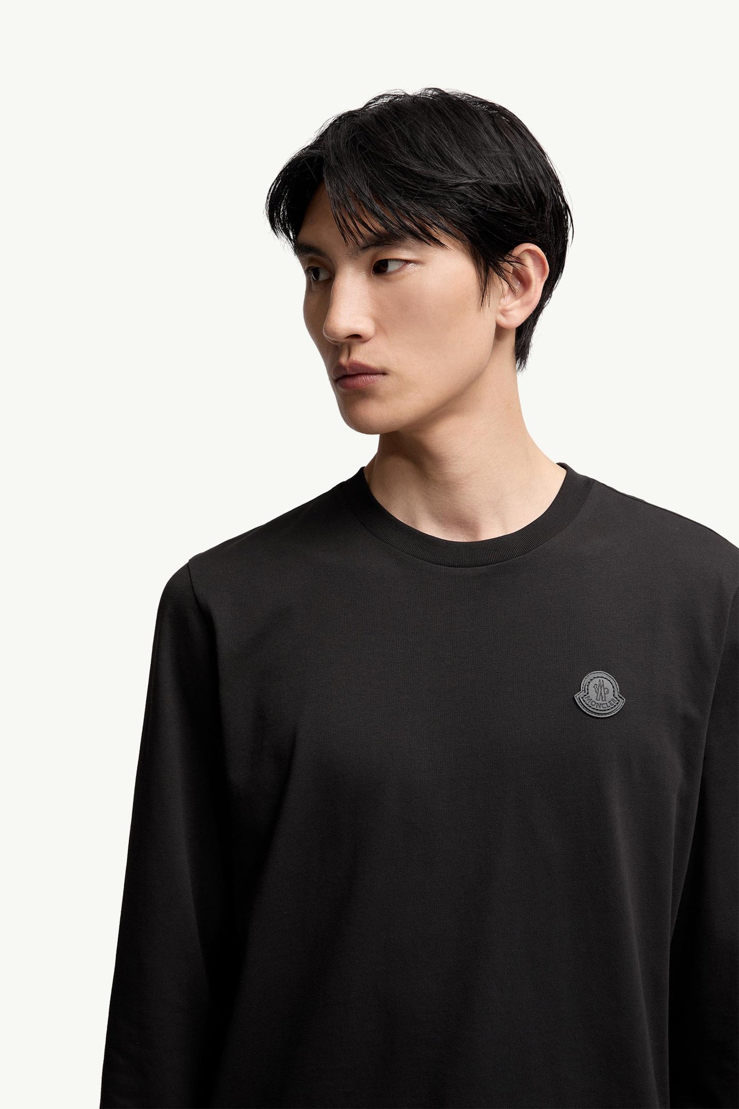 Leather Logo Long Sleeve Cotton T-Shirt