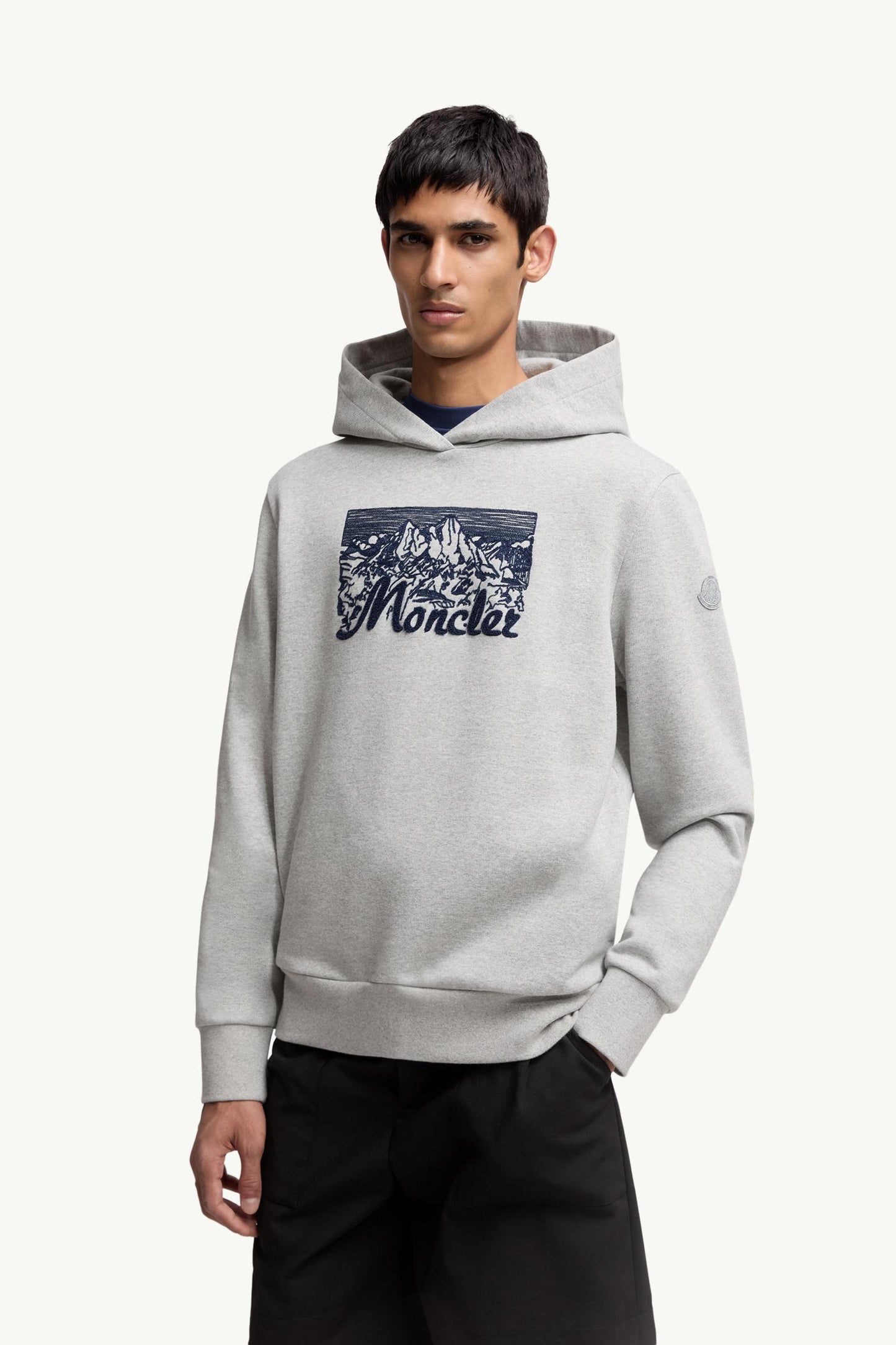 Embroidered Mountain Logo Cotton Hoodie