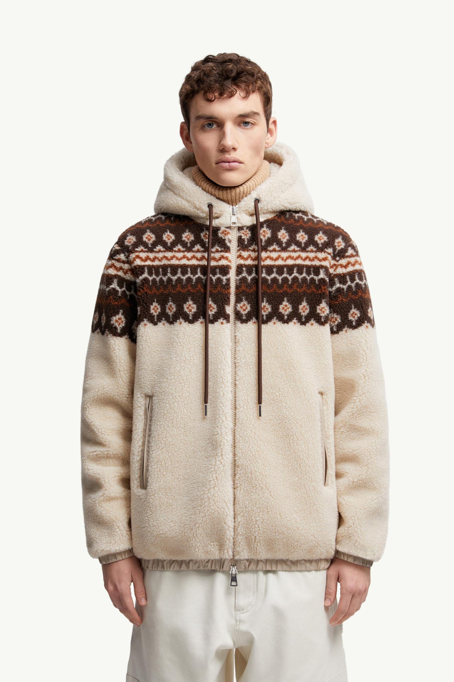 Geometric Jacquard Wool Blend Hoodie