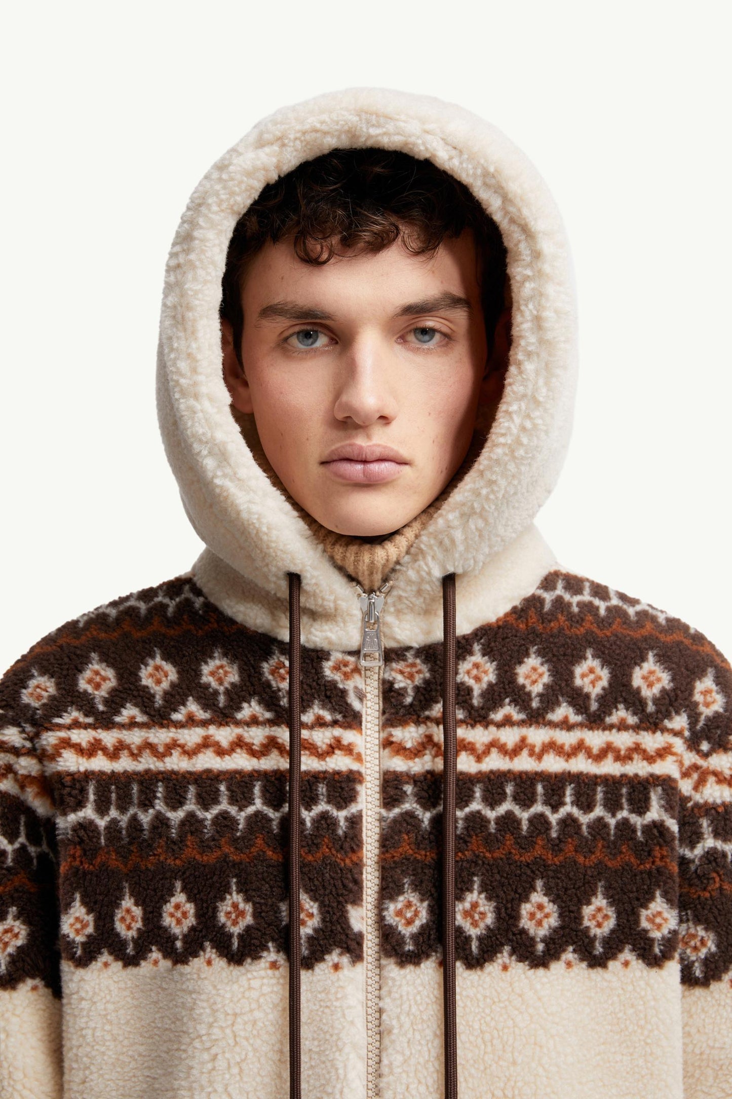 Geometric Jacquard Wool Blend Hoodie