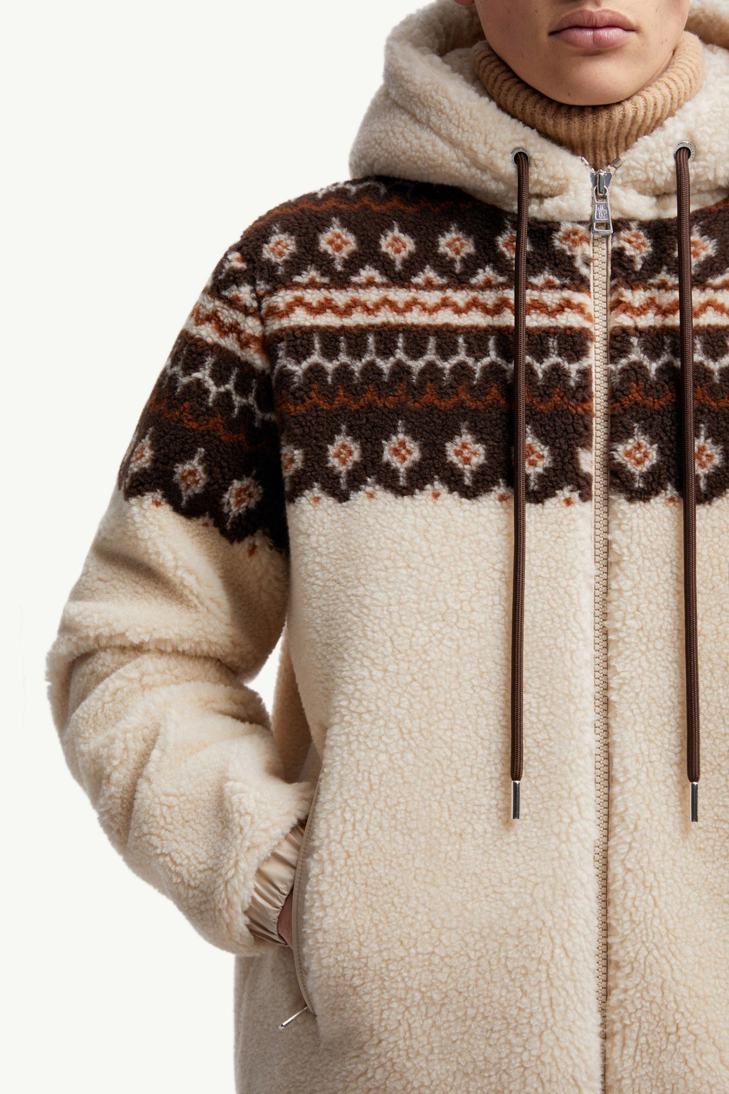 Geometric Jacquard Wool Blend Hoodie