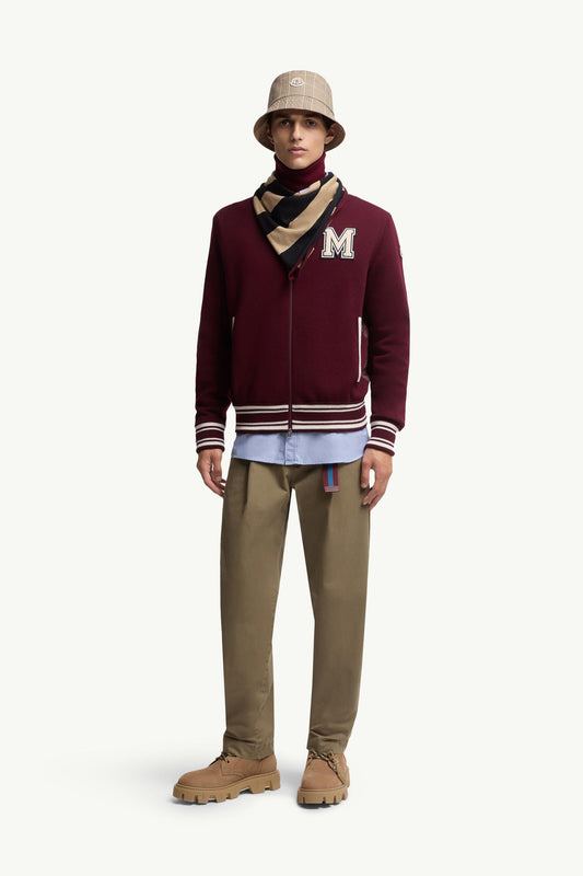 Embroidered Monogram Padded Zip-Up Wool Blend Cardigan