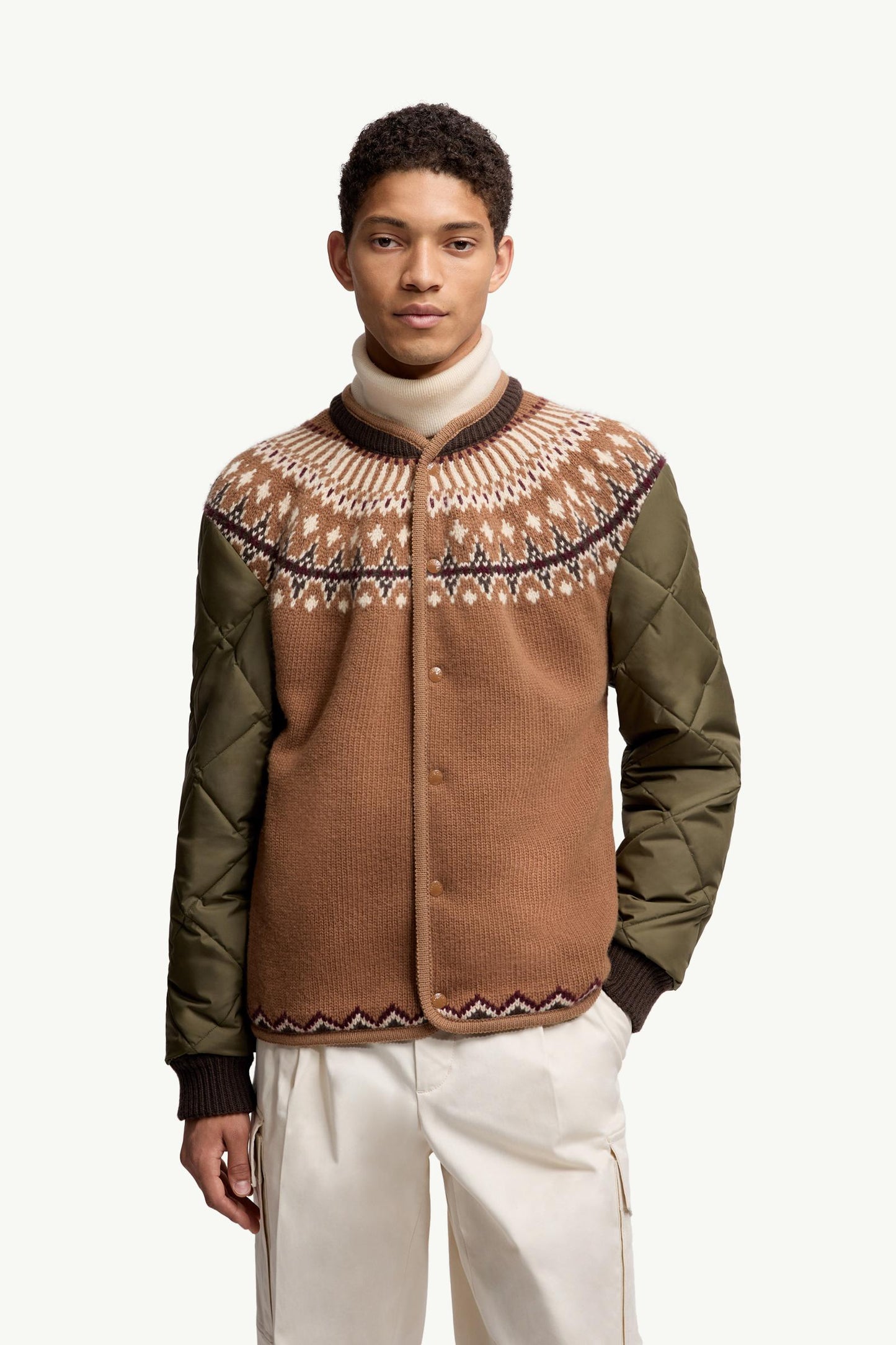 Padded Geometric Wool Blend Cardigan