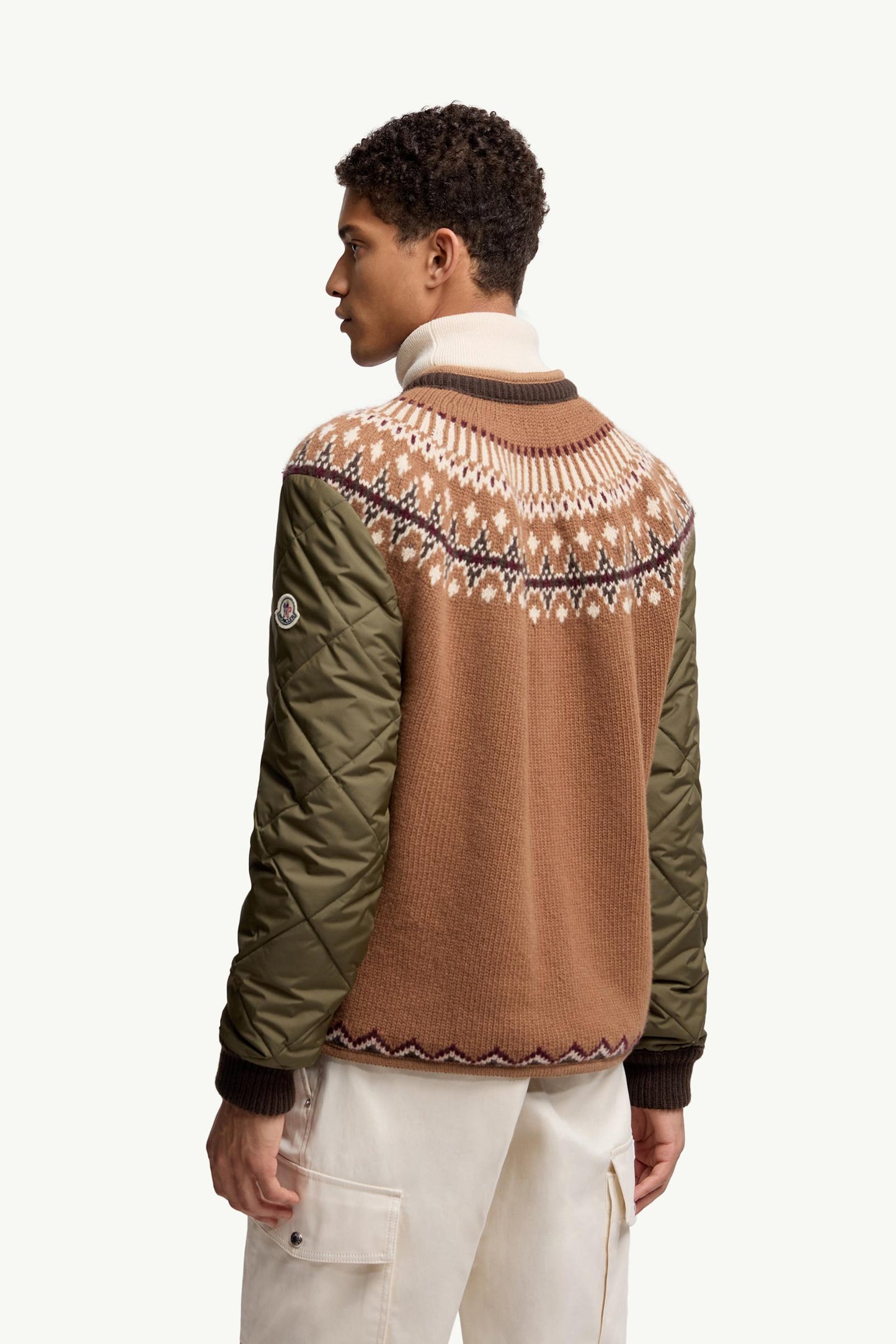 Padded Geometric Wool Blend Cardigan