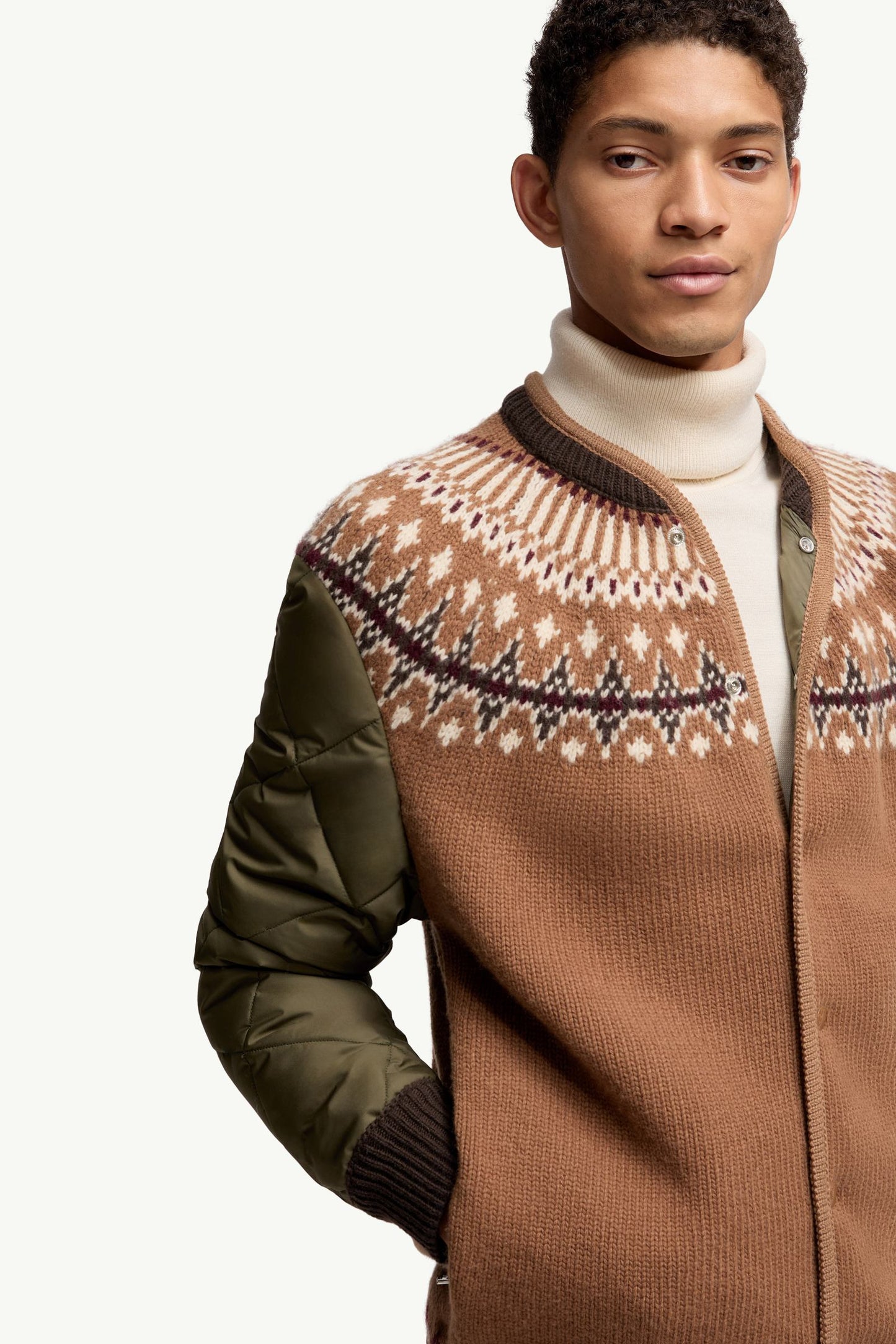 Padded Geometric Wool Blend Cardigan