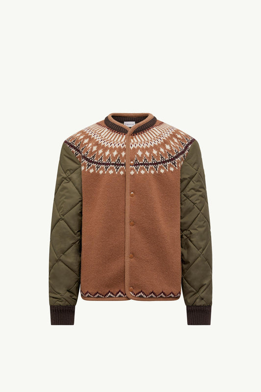 Padded Geometric Wool Blend Cardigan