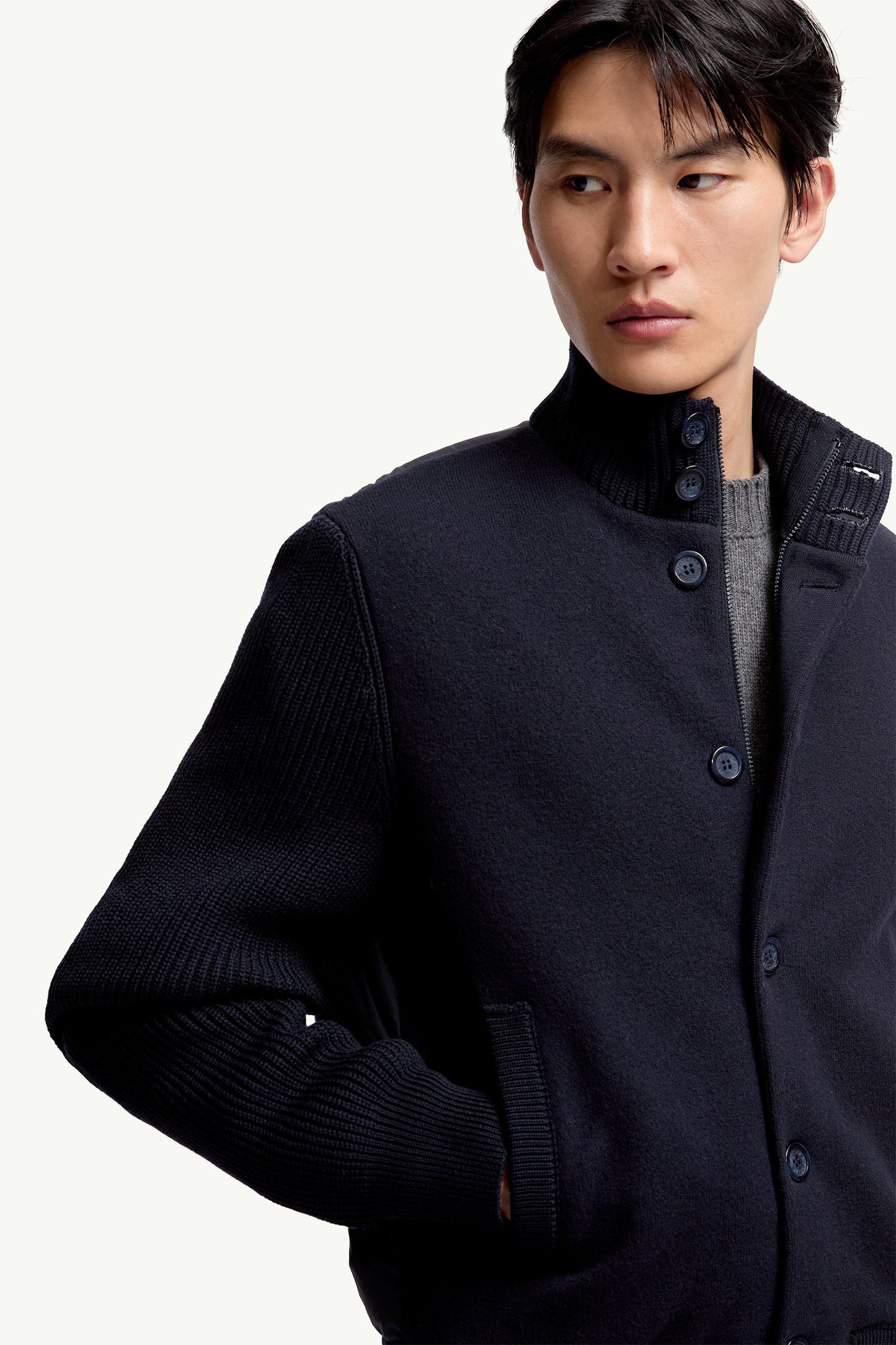 Padded Wool Zip-up Cardigan