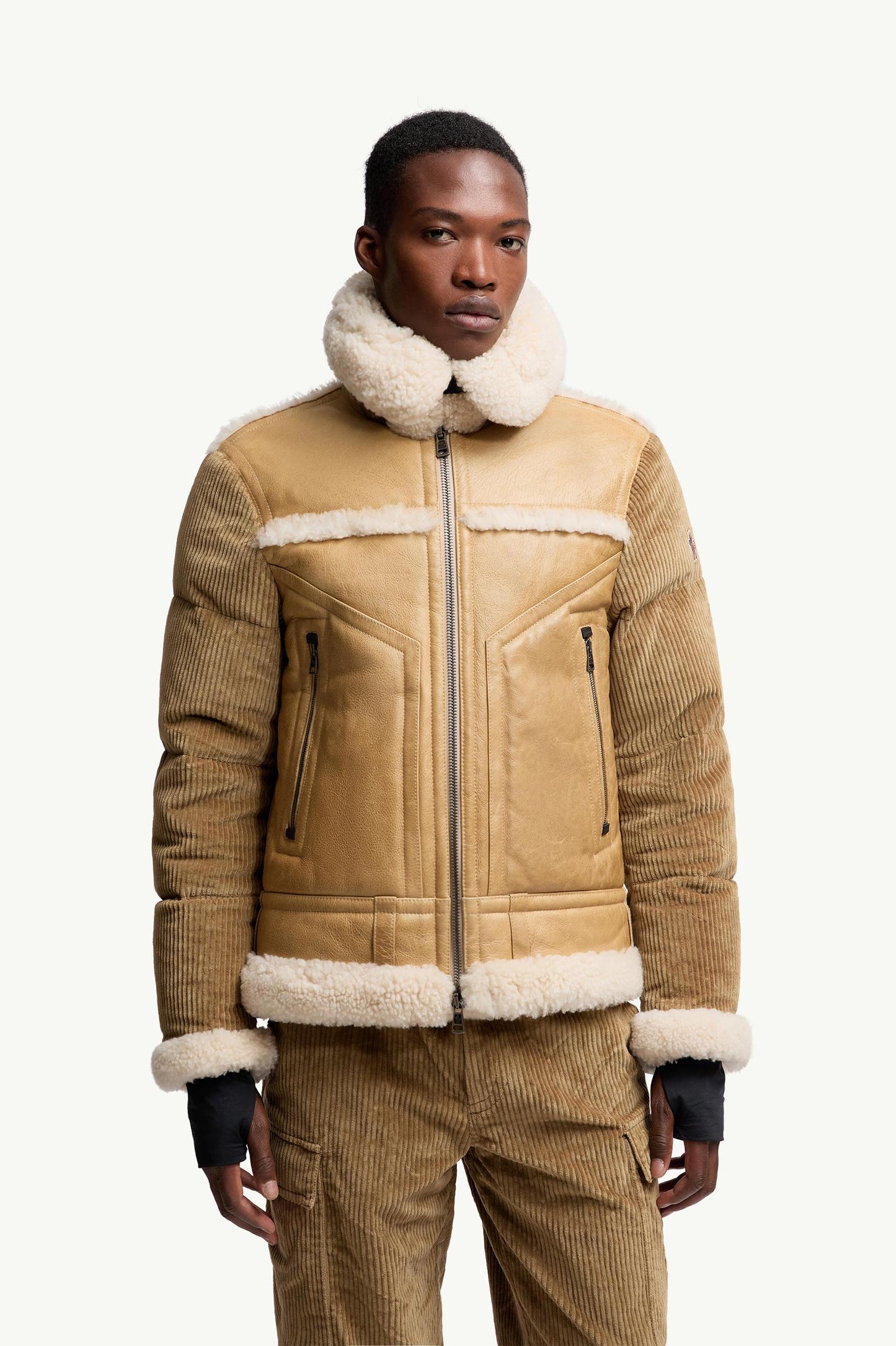 Argens Leather & Shearling Short Down Jacket