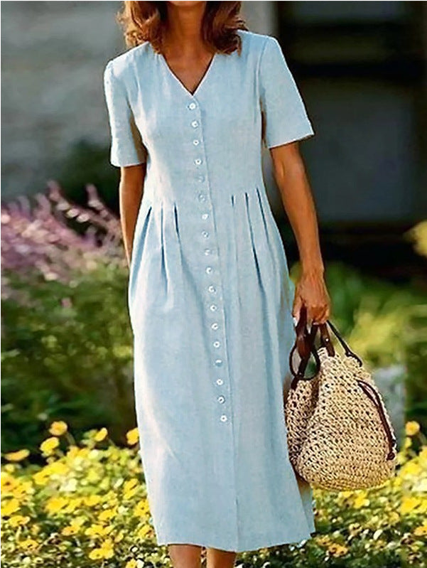 Apricot Plain Short Sleeve Midi Dress