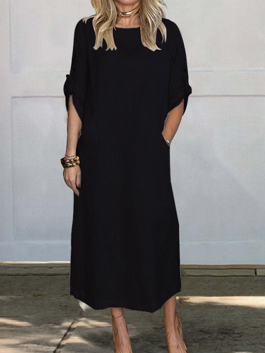 🔥HOT SALE🔥Women Summer Solid Color Linen Cotton Casual Double Side Pocket Dress(ALMOST SOLD OUT)