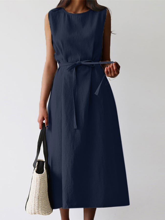 Women's Casual Solid Color O-neck Sleeveless Dress