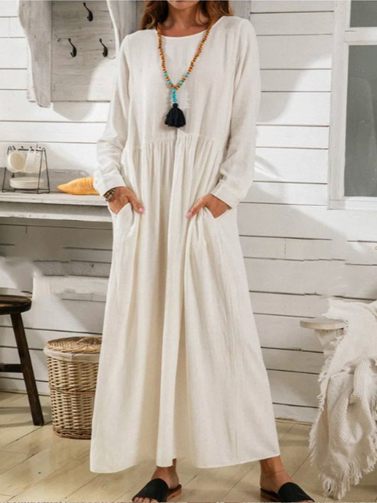 Women's Pure Color Elegant Cotton Dress