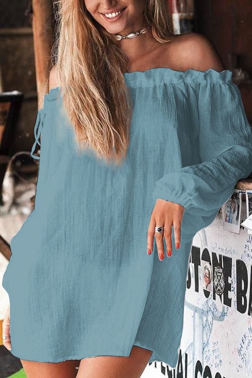 Women's Cotton Linen Elastic Strap Off Shoulder Beach Dress