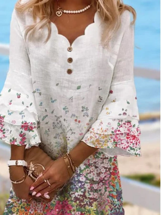 Elegant Floral Shirt Print Dress