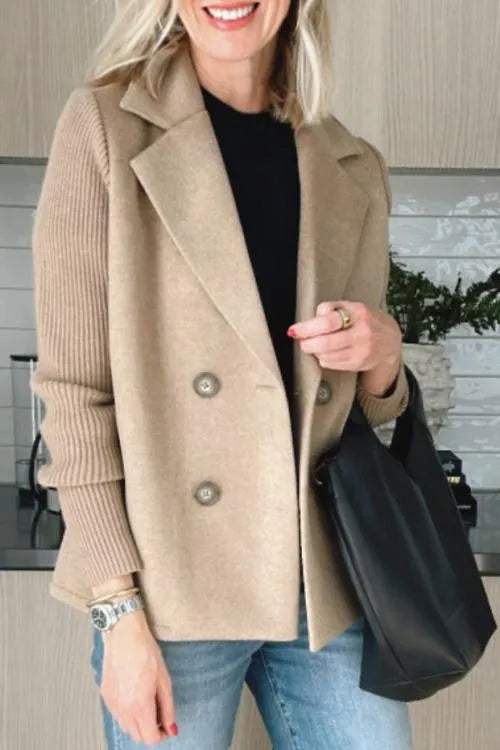 🔥50% Off-Limited Time⏳ Lapel Knitted Patchwork Sleeve Casual Coat