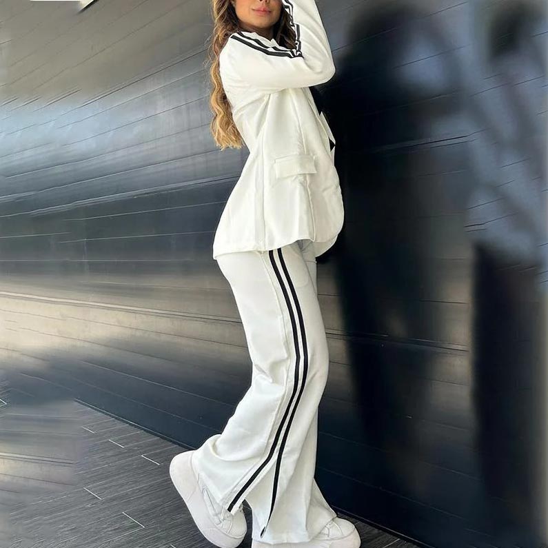 Women's Casual Notched Lapel Blazer and Wide-leg Pants Set