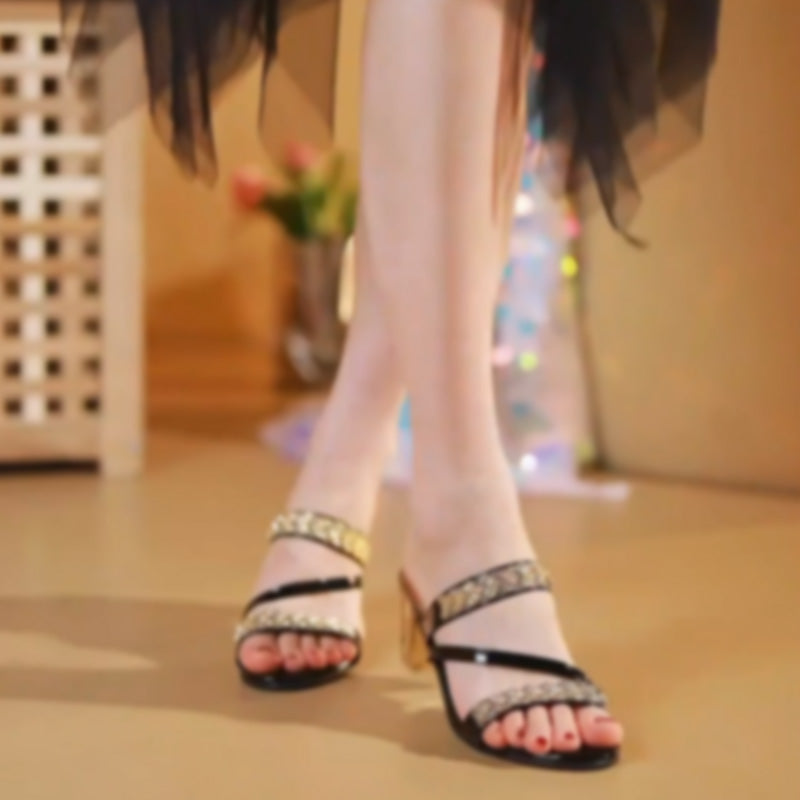 💕Women's Rhinestone-Embellished Block Heel Sandals🎁